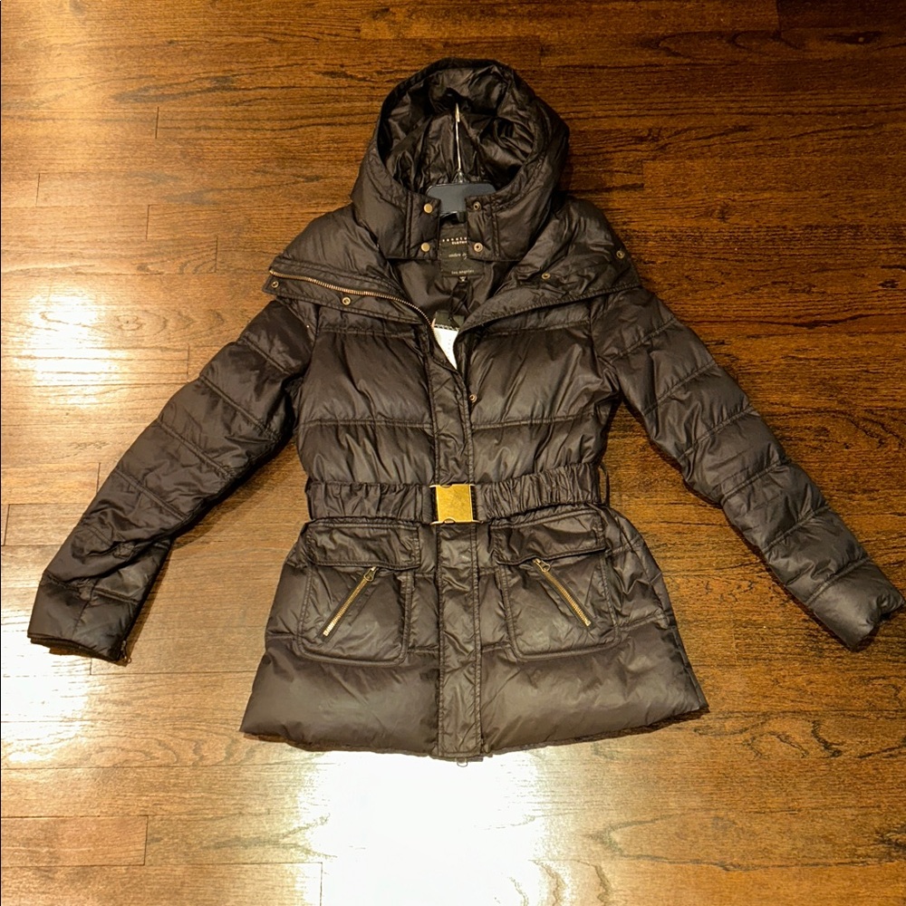 NWT Sanctuary Women’s Black Puffer Jacket with Belt Size Medium